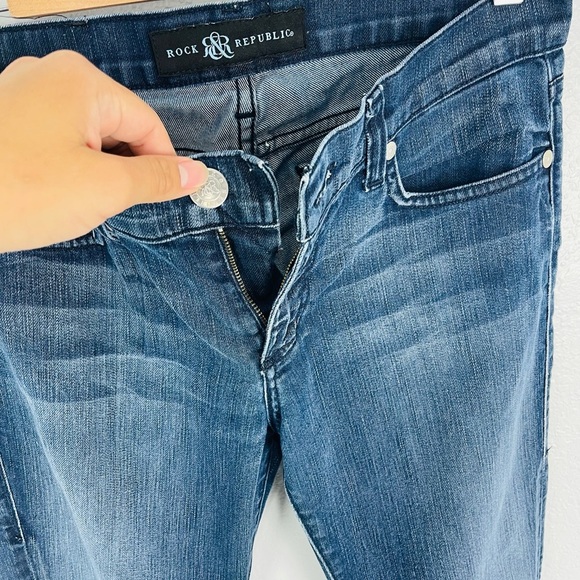 ROCK & REPUBLIC BLUE SKINNY JEANS ANKLE ZIPPER - Picture 8 of 9
